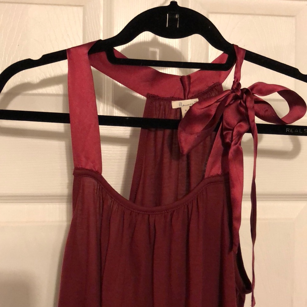 Red ribbon tie blouse